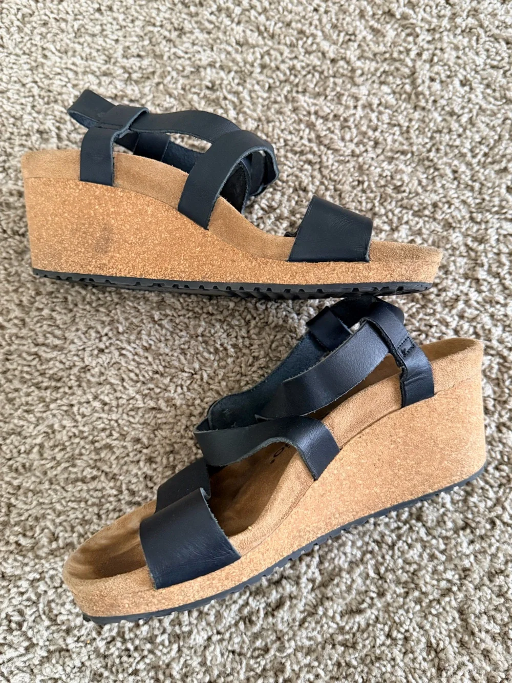 Birkenstock Papillio Black Leather Wedges